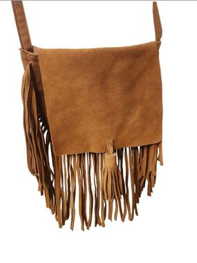 American Eagle Brown Cotton Suede Fringe Crossbody Bag – Boho Festival Western